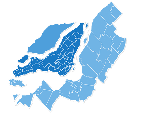 Carte géographique de Montréal, Laval et la Montérégie
